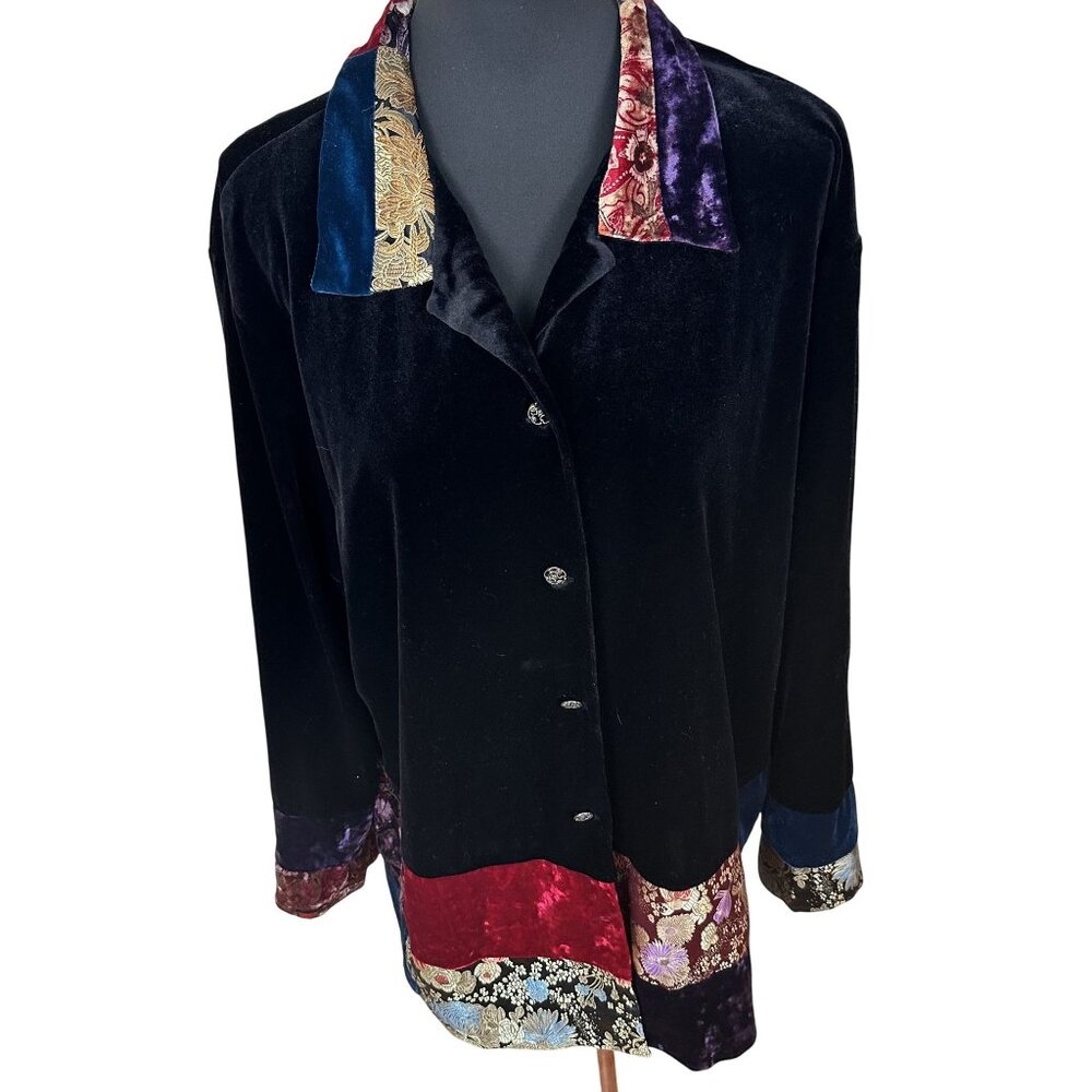 Vintage Velvet Patchwork Button Up Jacket Tunic A… - image 1